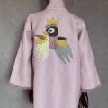 kimono len flax roz ptak patchwork