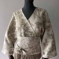 kimono bawelna pasek tloczony wzor motyle ptaki