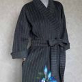 kimono kaszmir welna czarne szare pasy zdobione