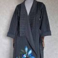 kimono kaszmir welna czarne szare pasy zdobione