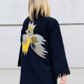 kimono wełna ptak