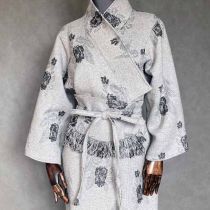 kimono 100% wełna róże patchworkowy pasek
